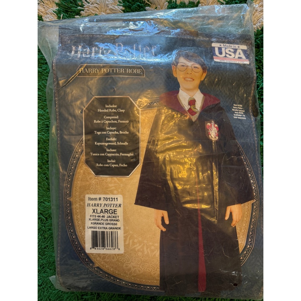 Harry Potter Hooded Robe Costume Adult XL Black New Gryffindor Cosplay 701311